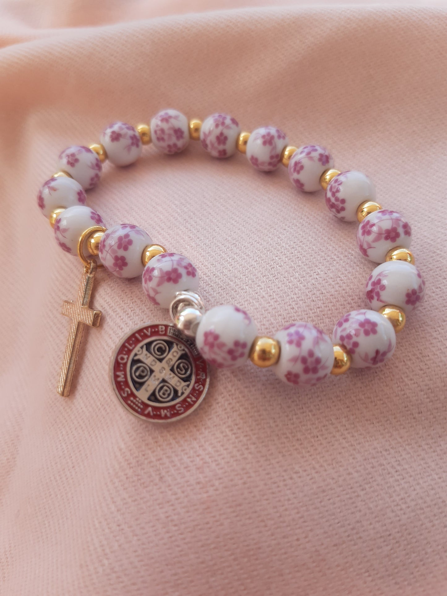 Bracelet ceramic style, gold and pearl style, comfortable wear in WHITE AND ROSE