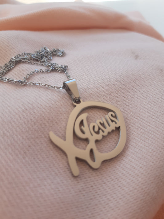 Necklace steel silver, Jesus in the symbol of the Fish. Bright Silver